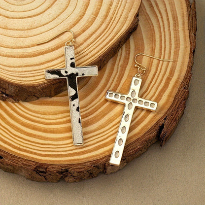 Cow Print Cross Earrings