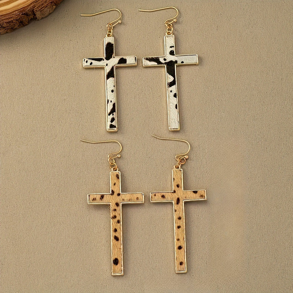 Cow Print Cross Earrings