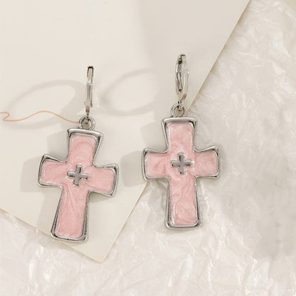 Pink Cross Earrings