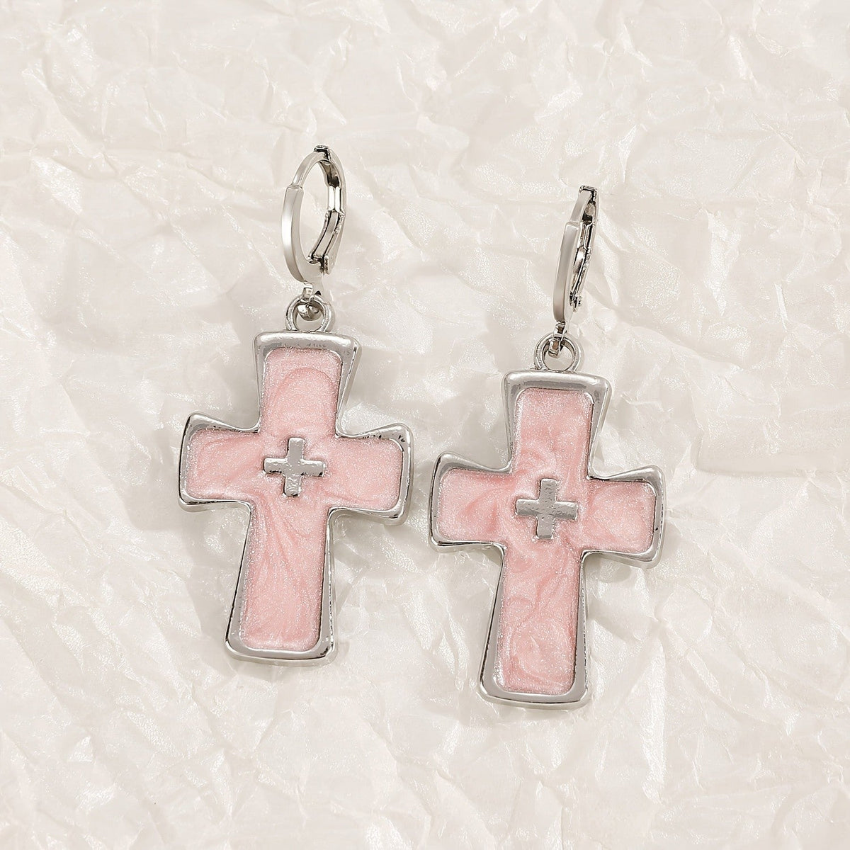 Pink Cross Earrings