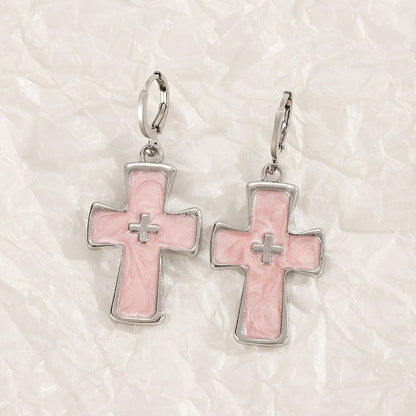 Pink Cross Earrings