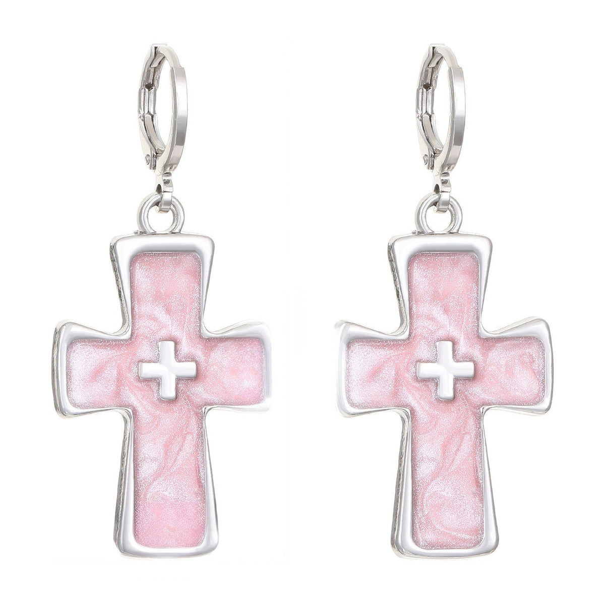 Pink Cross Earrings