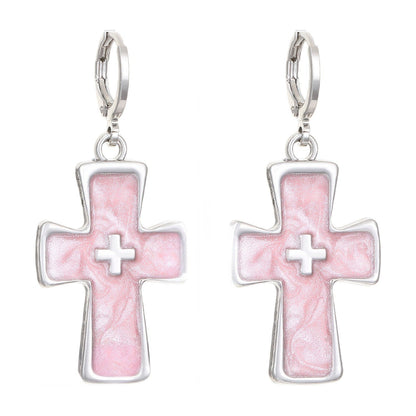 Pink Cross Earrings