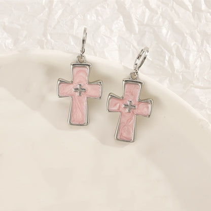 Pink Cross Earrings