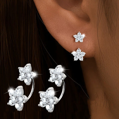 Double Flower Crystal Hoop Earrings