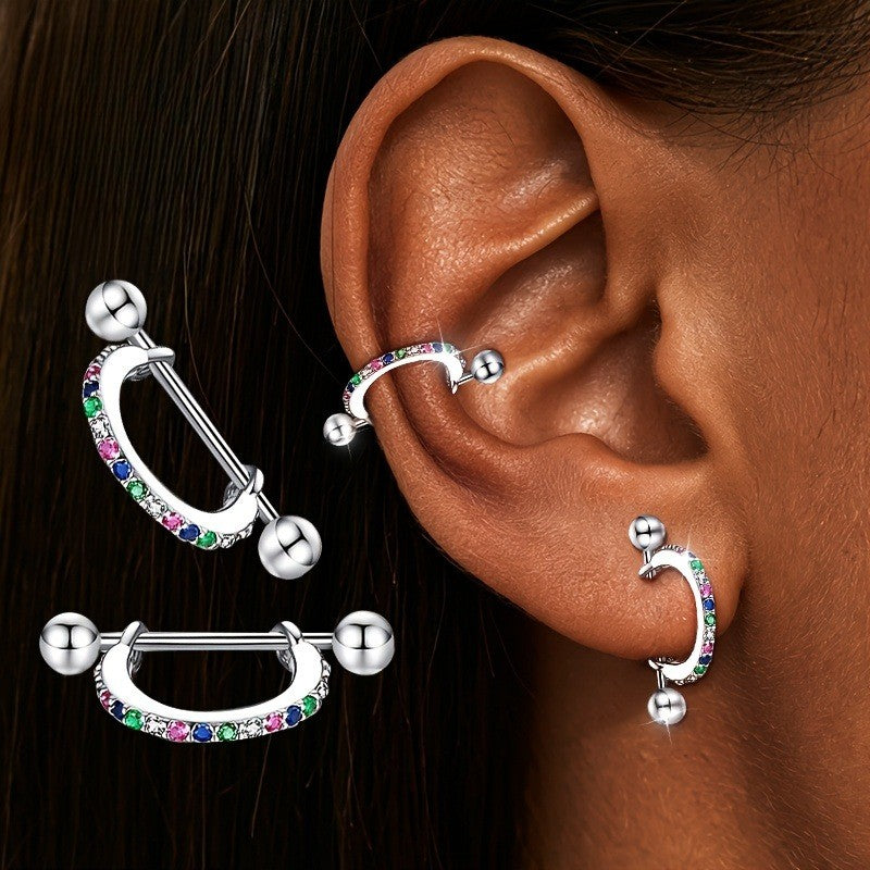 Multicolor Zircon Curved Barbell Earring