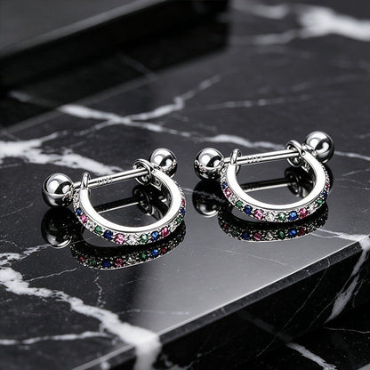 Multicolor Zircon Curved Barbell Earring