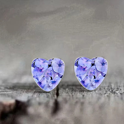 Purple Floral Heart Earrings