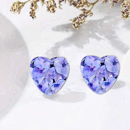 Purple Floral Heart Earrings
