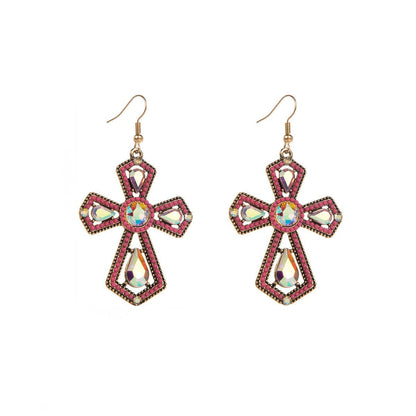 Pink Crystal Cross Earrings