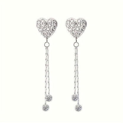 Crystal Heart Tassel Earrings