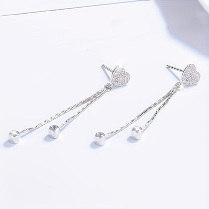 Crystal Heart Tassel Earrings