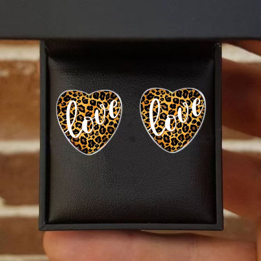 Leopard Love Heart Earrings
