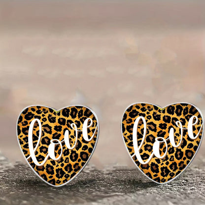 Leopard Love Heart Earrings