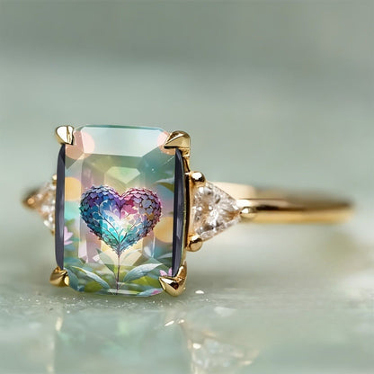 Rainbow Heart Rectangular Ring