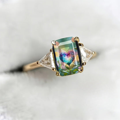 Rainbow Heart Rectangular Ring