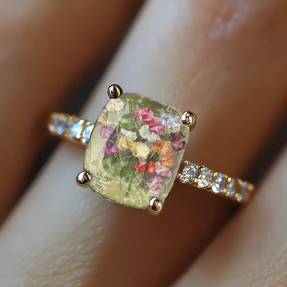 Colorful Floral Illustration Square Ring