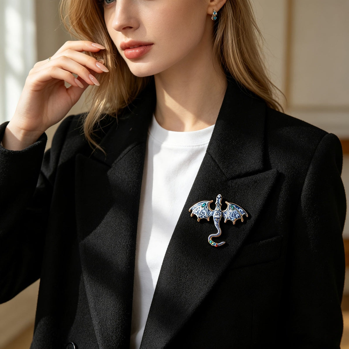 Blue Floral Dragon Brooch