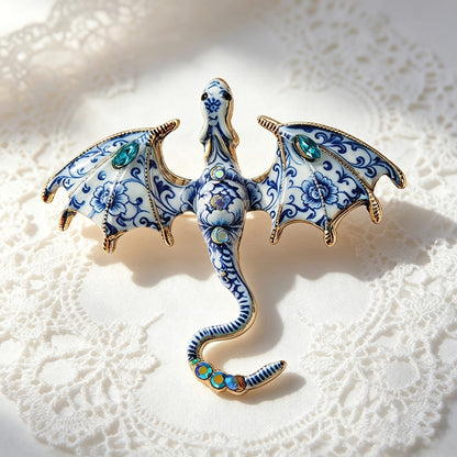 Blue Floral Dragon Brooch