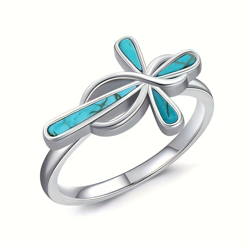 Turquoise Cross Love Knot Ring