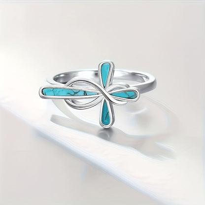 Turquoise Cross Love Knot Ring