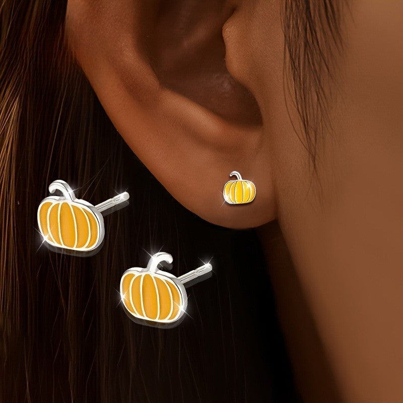 Enamel Pumpkin Stud Earrings