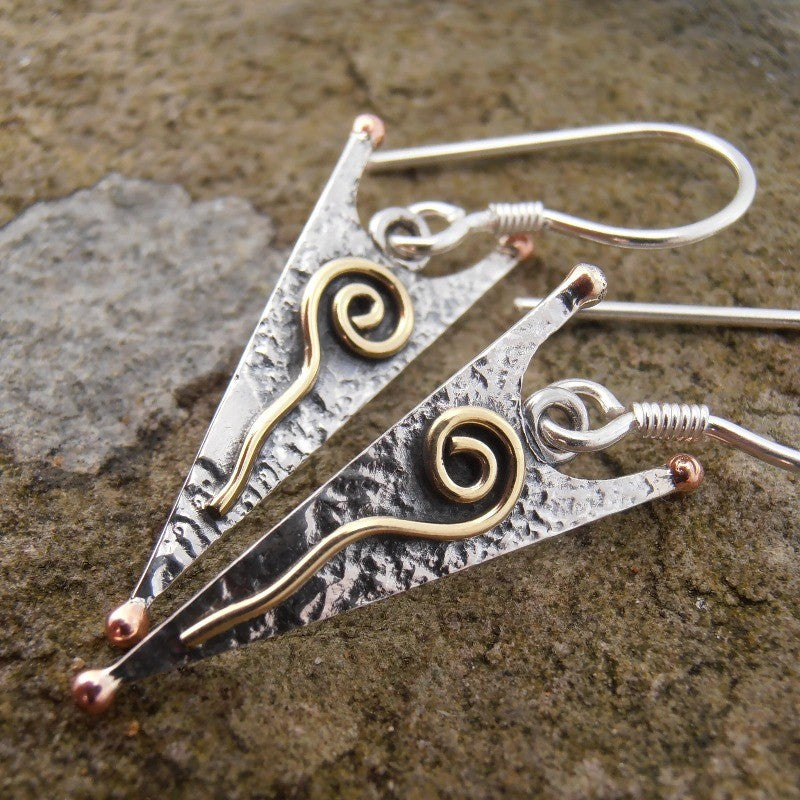 Hammered Triangle Spiral Drop Earrings