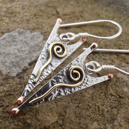 Hammered Triangle Spiral Drop Earrings
