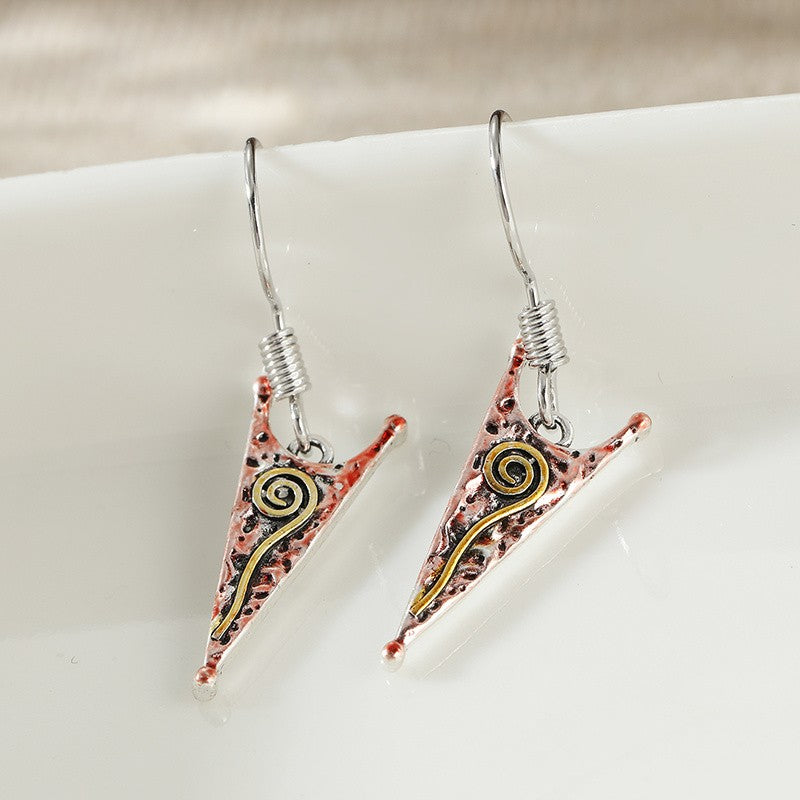 Hammered Triangle Spiral Drop Earrings