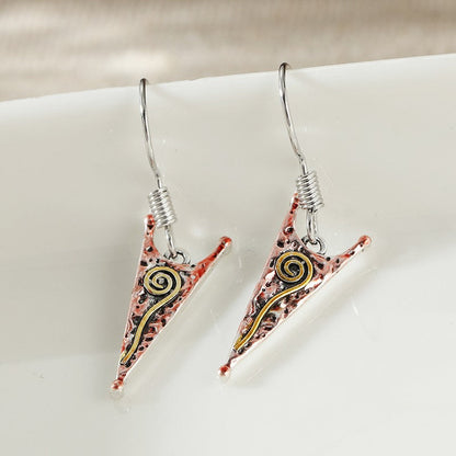 Hammered Triangle Spiral Drop Earrings