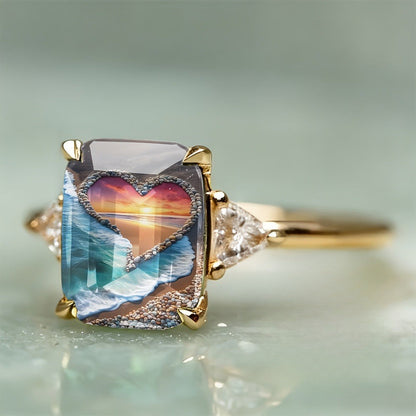 Sunset Heart Glass Ring