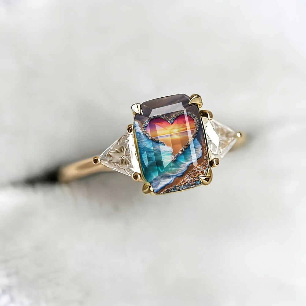 Sunset Heart Glass Ring