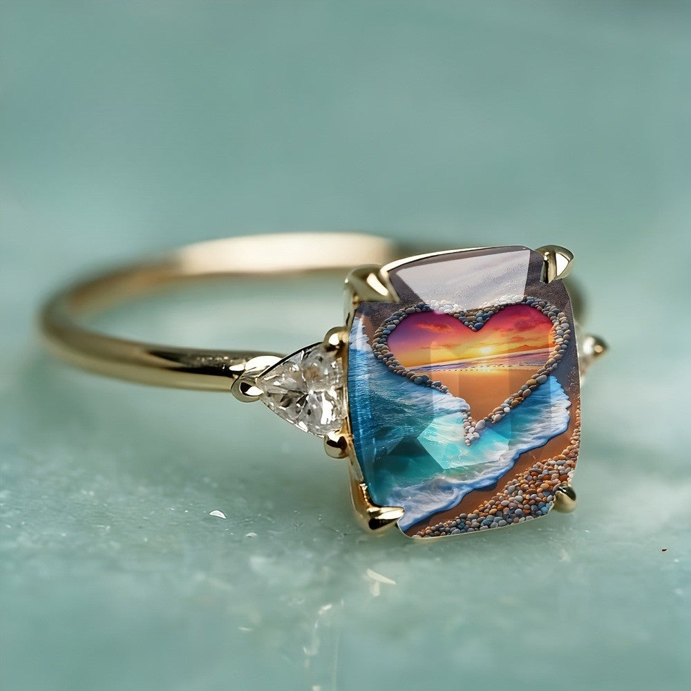 Sunset Heart Glass Ring
