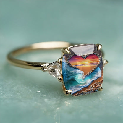 Sunset Heart Glass Ring