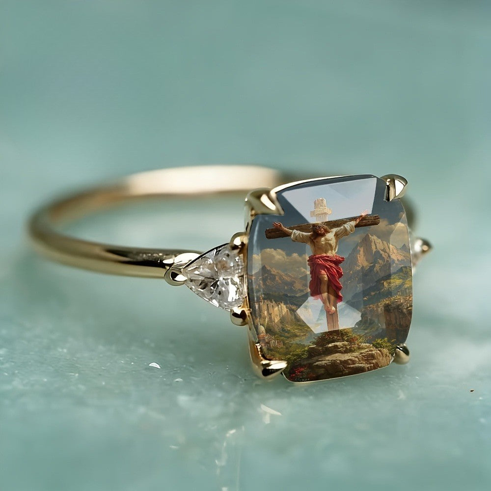 Crucifixion Scene Rectangular Ring