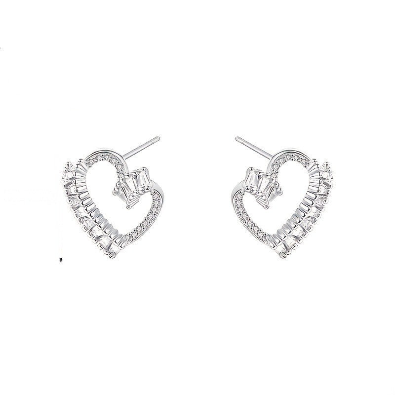 Baguette Crystal Heart Stud Earrings