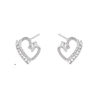 Baguette Crystal Heart Stud Earrings