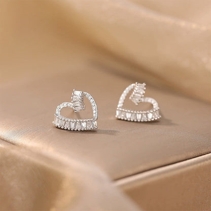 Baguette Crystal Heart Stud Earrings
