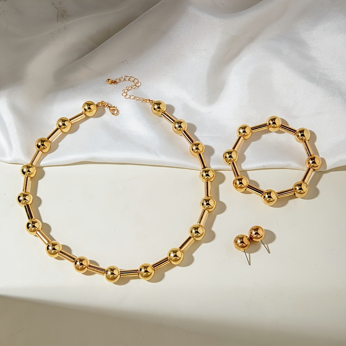 Gold-Tone Bead Link Jewelry Set