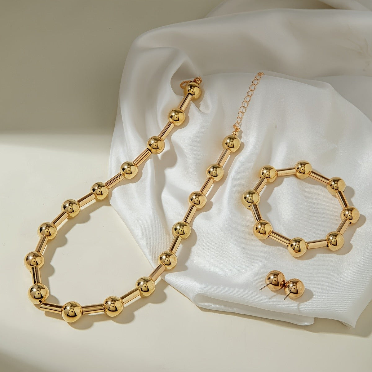 Gold-Tone Bead Link Jewelry Set