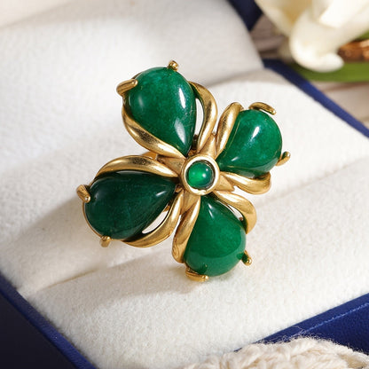 Green Clover Flower Ring