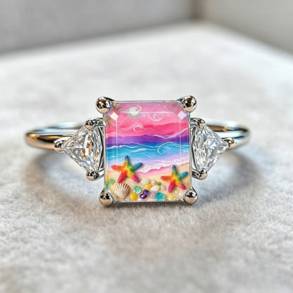Seaside Sunset Square Ring