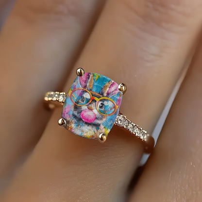 Colorful Bunny Square Ring