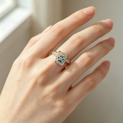 Colorful Paw Print Square Ring