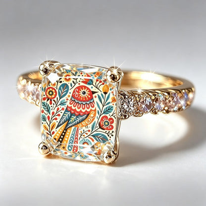 Folk Art Bird Square Ring