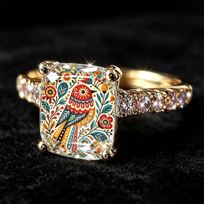 Folk Art Bird Square Ring