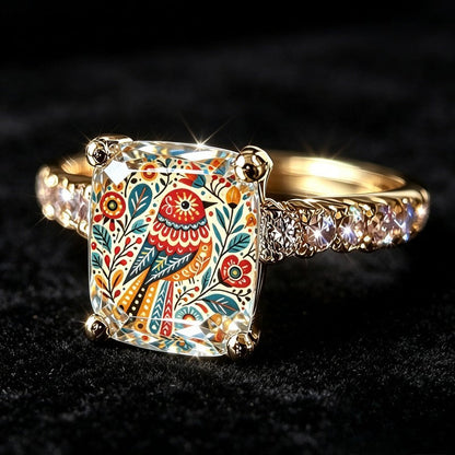 Folk Art Bird Square Ring