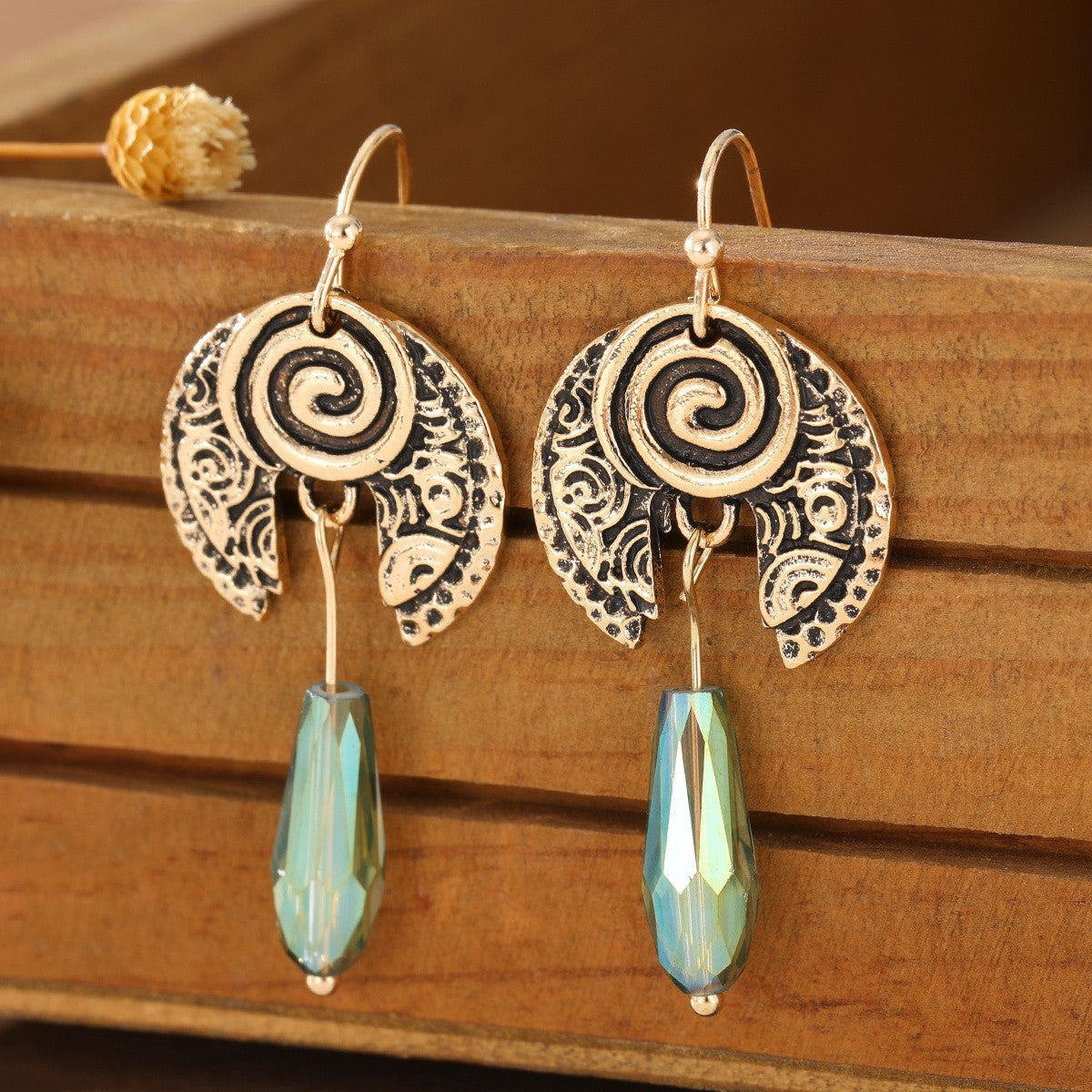Spiral Crescent Drop Earrings