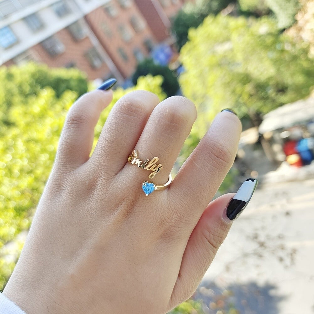 Personalized Name & Birthstone Heart Ring