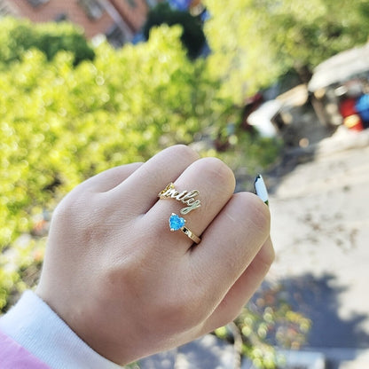 Personalized Name & Birthstone Heart Ring